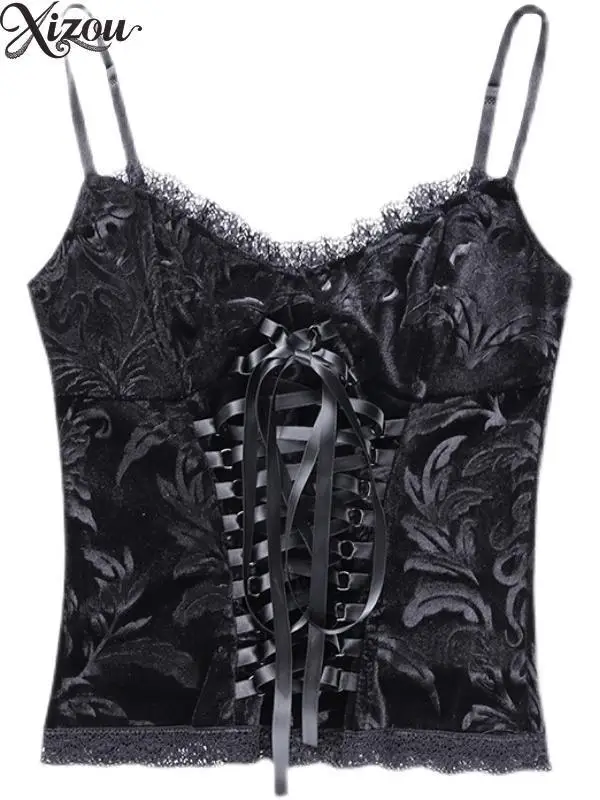 Goth Print Lace Bodycon Crop Sling Sexy Y2K Black Corset Top Women Girls Gothic Clothing Vest Tunic Slim V-Neck Splicing Straps
Goth Print Lace Bodycon Crop Sling Sexy Y2K Black Corset Top Women Girls Gothic Clothing Vest Tunic Slim V-Neck Splicing Straps
