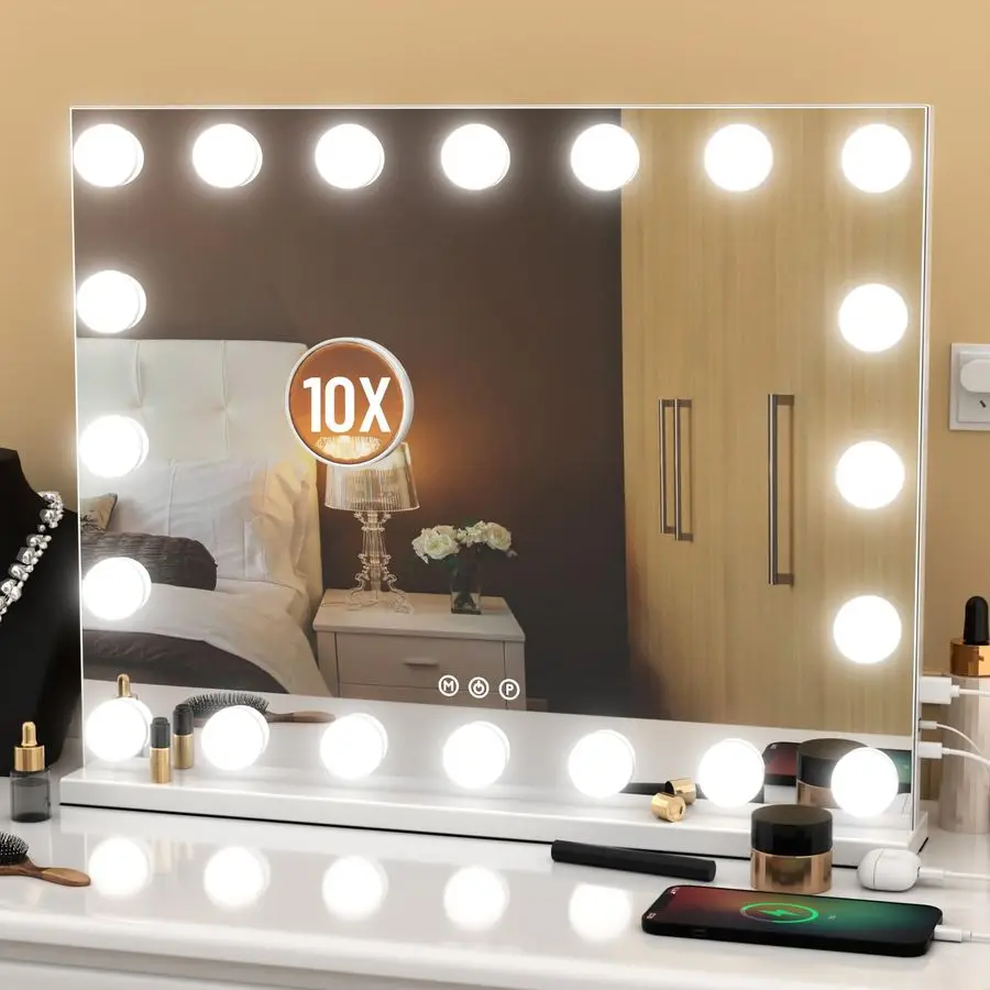 Mirror with Lights, 23x 18 Large Hollywood Vanity Mirror with 10X Magnification amp 20 Dimmable 3 Colors Modes LED Bulbs, TypeC
Mirror with Lights, 23x 18 Large Hollywood Vanity Mirror with 10X Magnification amp 20 Dimmable 3 Colors Modes LED Bulbs, TypeC