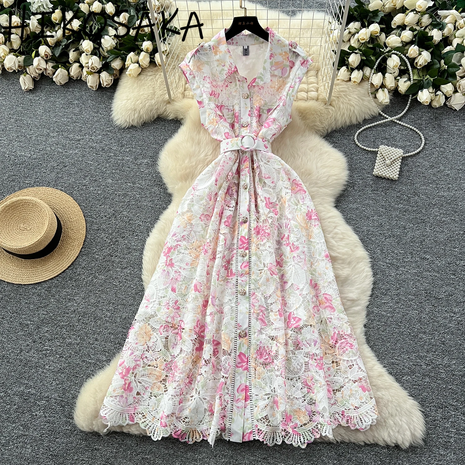 French Style Light Luxury Hook Flower Hollow Out Lace Dress Summer Slim Waist Single Breasted Robe Fresh Chic Sweet Vestidos
French Style Light Luxury Hook Flower Hollow Out Lace Dress Summer Slim Waist Single Breasted Robe Fresh Chic Sweet Vestidos
