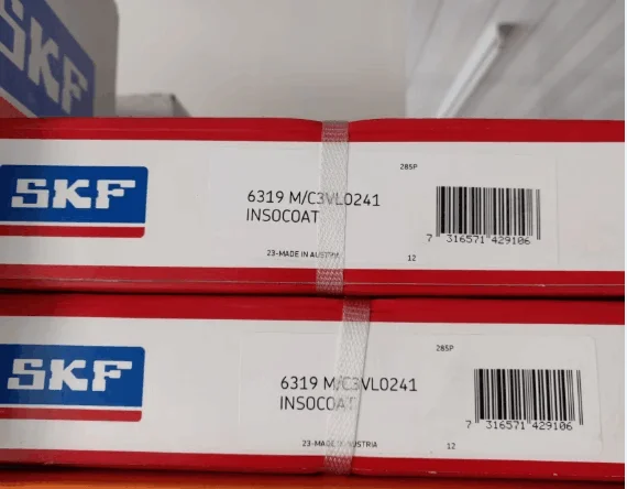 Original brand new SKF bearings, insulation types 6319/C3VL0241, 6320M/C3VA2071, 6322, 6324.
Original brand new SKF bearings, insulation types 6319/C3VL0241, 6320M/C3VA2071, 6322, 6324.