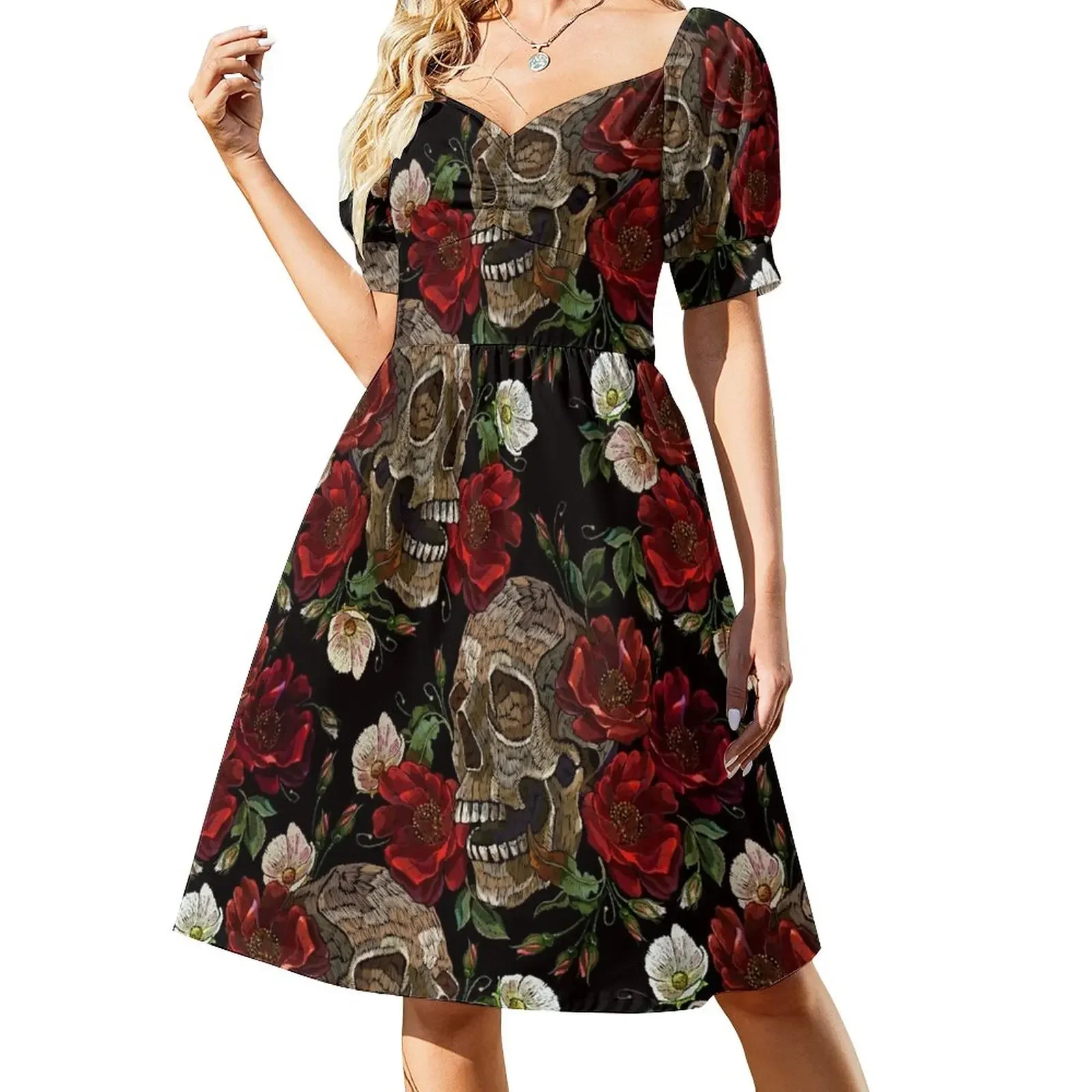 Embroidery skull and red roses seamless pattern Short-Sleeved Dress dress Dress for girls elegant party for women 2025
Embroidery skull and red roses seamless pattern Short-Sleeved Dress dress Dress for girls elegant party for women 2025