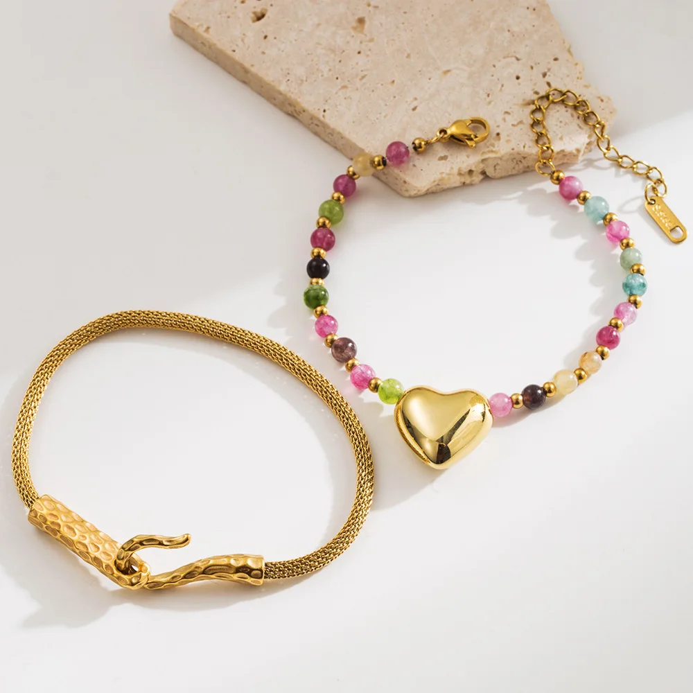 Bohemian Titanium Steel Love Heart Multicolor Crystal Bracelets Beads for Women Simple Trendy Temperament Wedding Bride Jewelry
Bohemian Titanium Steel Love Heart Multicolor Crystal Bracelets Beads for Women Simple Trendy Temperament Wedding Bride Jewelry