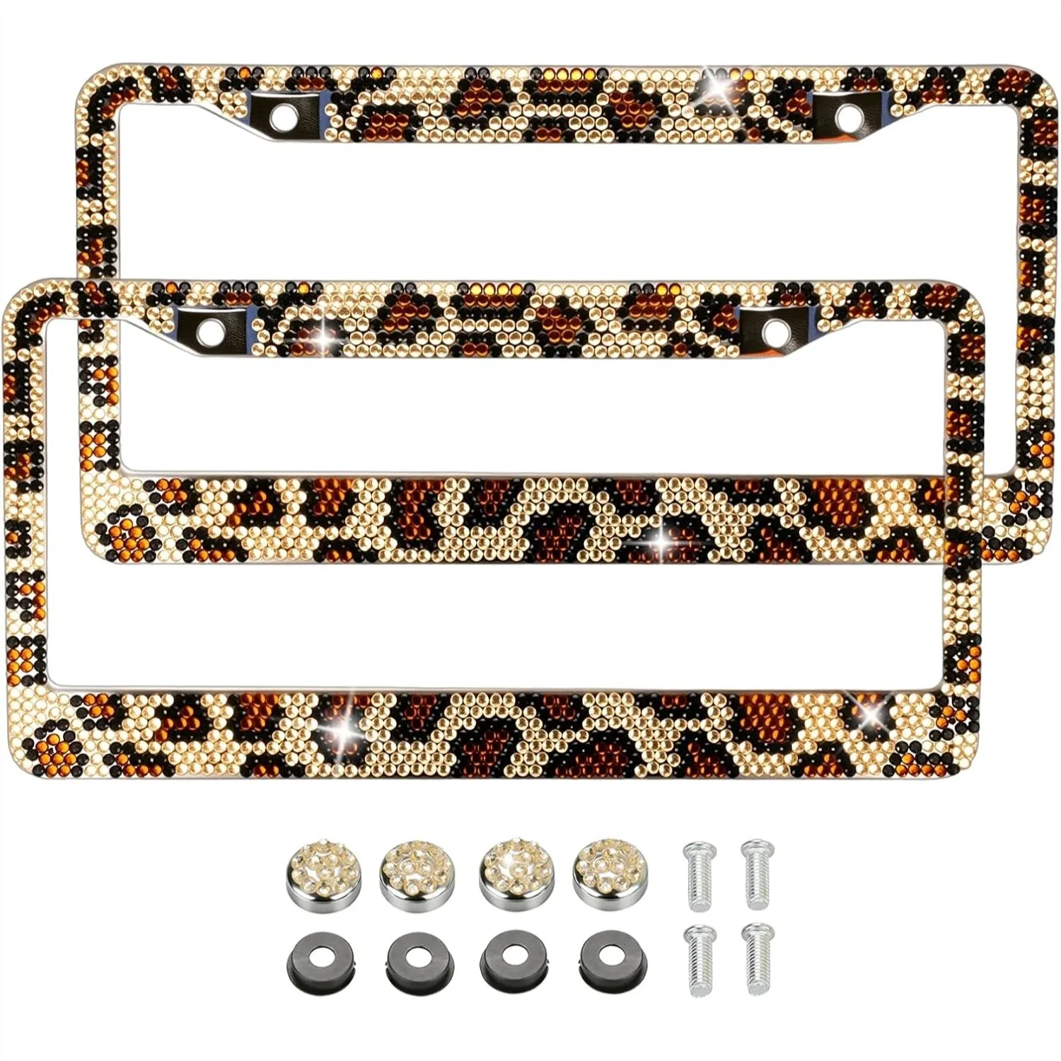 Leopard Rhinestone License Plate Frame 2 Pcs, Bling Crystal & Chrome Body, Standard Durable Frame for Women with Screws
Leopard Rhinestone License Plate Frame 2 Pcs, Bling Crystal & Chrome Body, Standard Durable Frame for Women with Screws