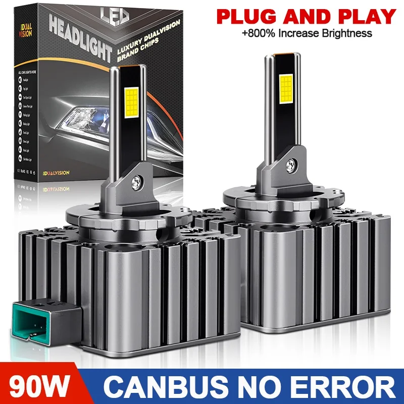 Dualvision D3S LED Headlights Canbus HID D1S D2S D4S D8S D1R D2R D3R Turbo LED 30000LM Two-sided CSP Chip 6000K 90W Plug&Play
Dualvision D3S LED Headlights Canbus HID D1S D2S D4S D8S D1R D2R D3R Turbo LED 30000LM Two-sided CSP Chip 6000K 90W Plug&Play