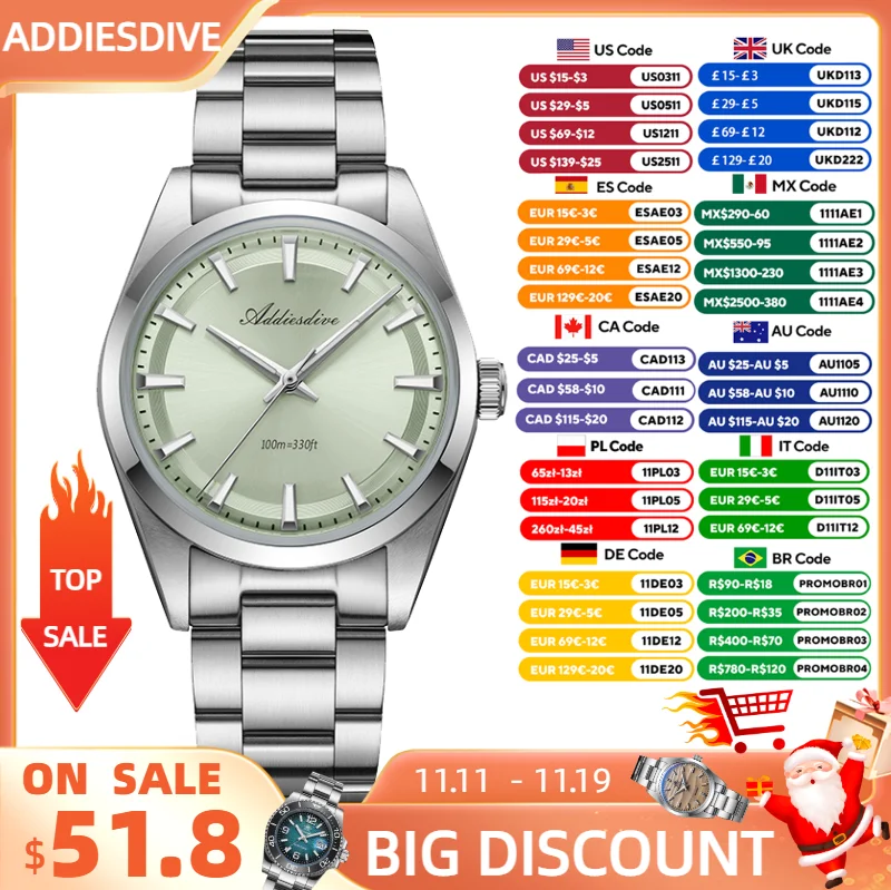 ADDIESDIVE Watch For Men AD2066 New 36mm Quartz Domed Glass AR Coating 100m Waterproof Luminous Stainless Steel VH31 Wristwatch
ADDIESDIVE Watch For Men AD2066 New 36mm Quartz Domed Glass AR Coating 100m Waterproof Luminous Stainless Steel VH31 Wristwatch