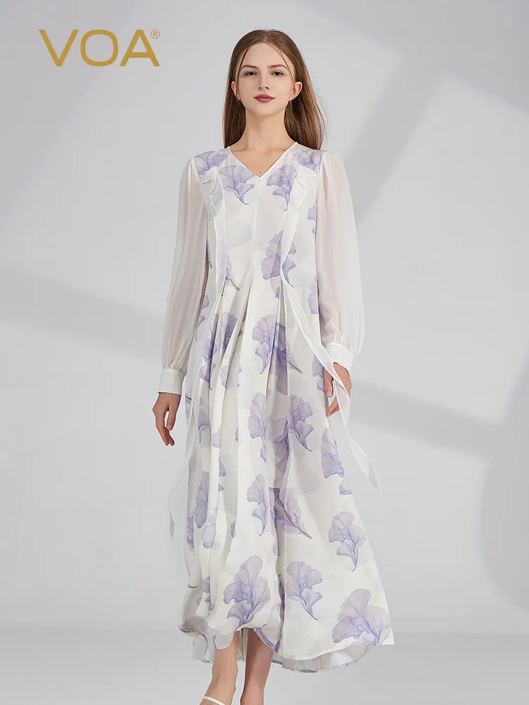 VOA из чистого шелка 30, элегантное платье Momme из тяжелого крепа и фиолетового цветочного танца с V-образным вырезом и длинными рукавами
VOA из чистого шелка 30, элегантное платье Momme из тяжелого крепа и фиолетового цветочного танца с V-образным вырезом и длинными рукавами