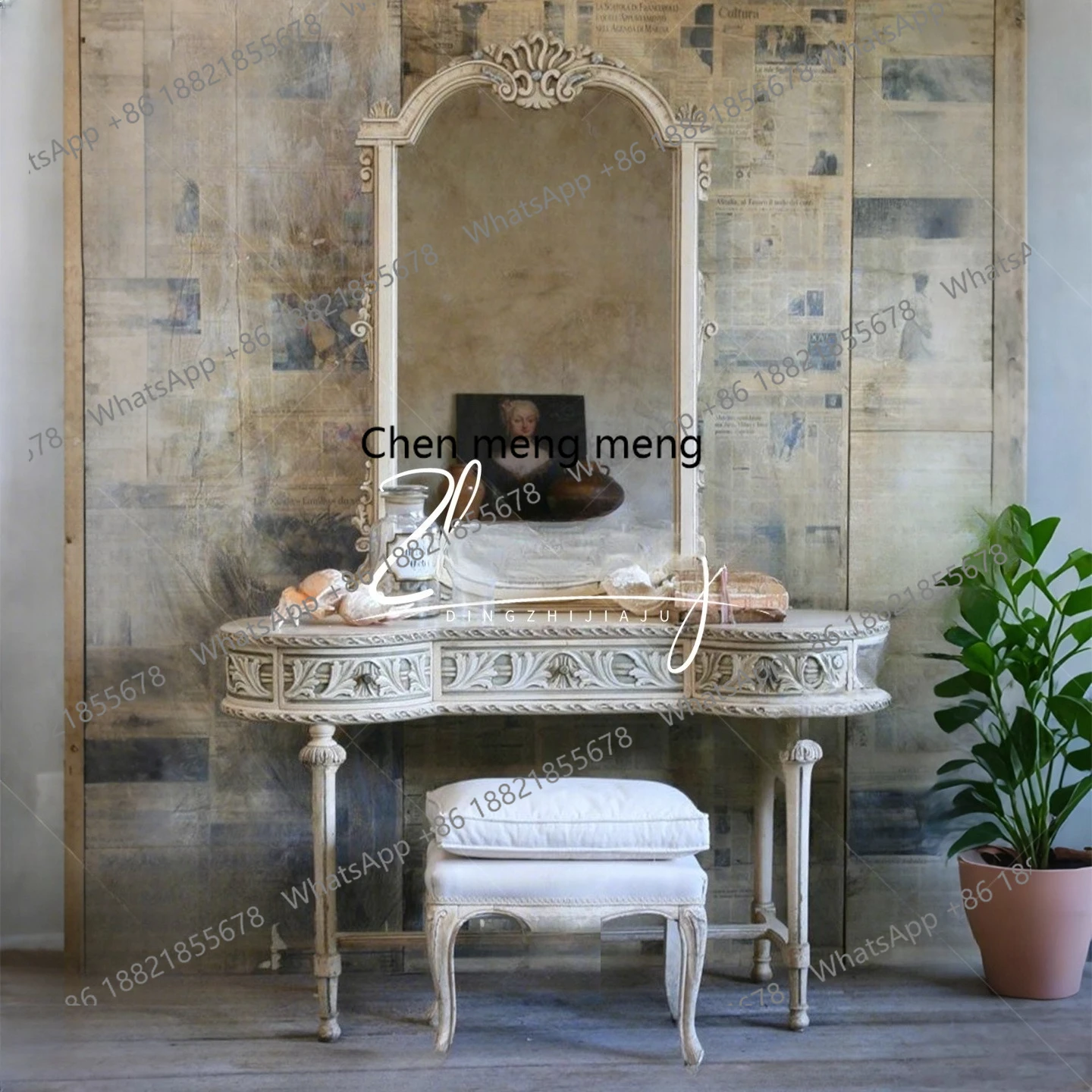 French retro solid wood carving flower dressing table, dressing table with drawers and mirror dressing table
French retro solid wood carving flower dressing table, dressing table with drawers and mirror dressing table