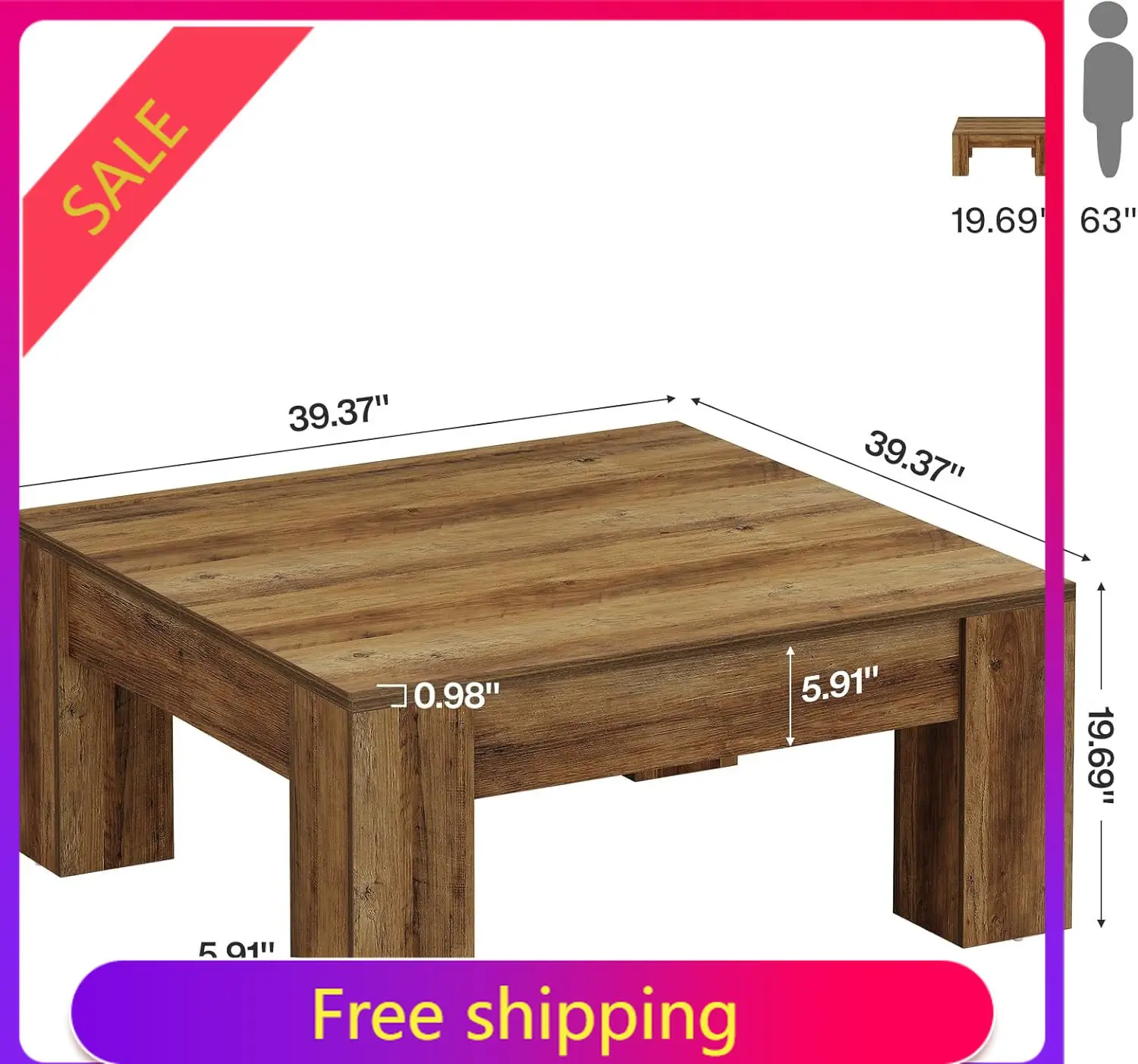 Square Coffee Table, 39-Inch Farmhouse Wooden Coffee Table with Sturdy Legs, Rustic Accent Center Table for Living Room, Easy As
Square Coffee Table, 39-Inch Farmhouse Wooden Coffee Table with Sturdy Legs, Rustic Accent Center Table for Living Room, Easy As