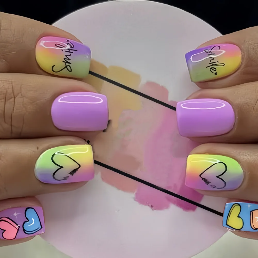 24PCS Y2K Macaron Color False Nails Short Square Cartoon Love Heart Fake Nails Full Cover Press on Fun Nails for Sweet Cool Girl
24PCS Y2K Macaron Color False Nails Short Square Cartoon Love Heart Fake Nails Full Cover Press on Fun Nails for Sweet Cool Girl
