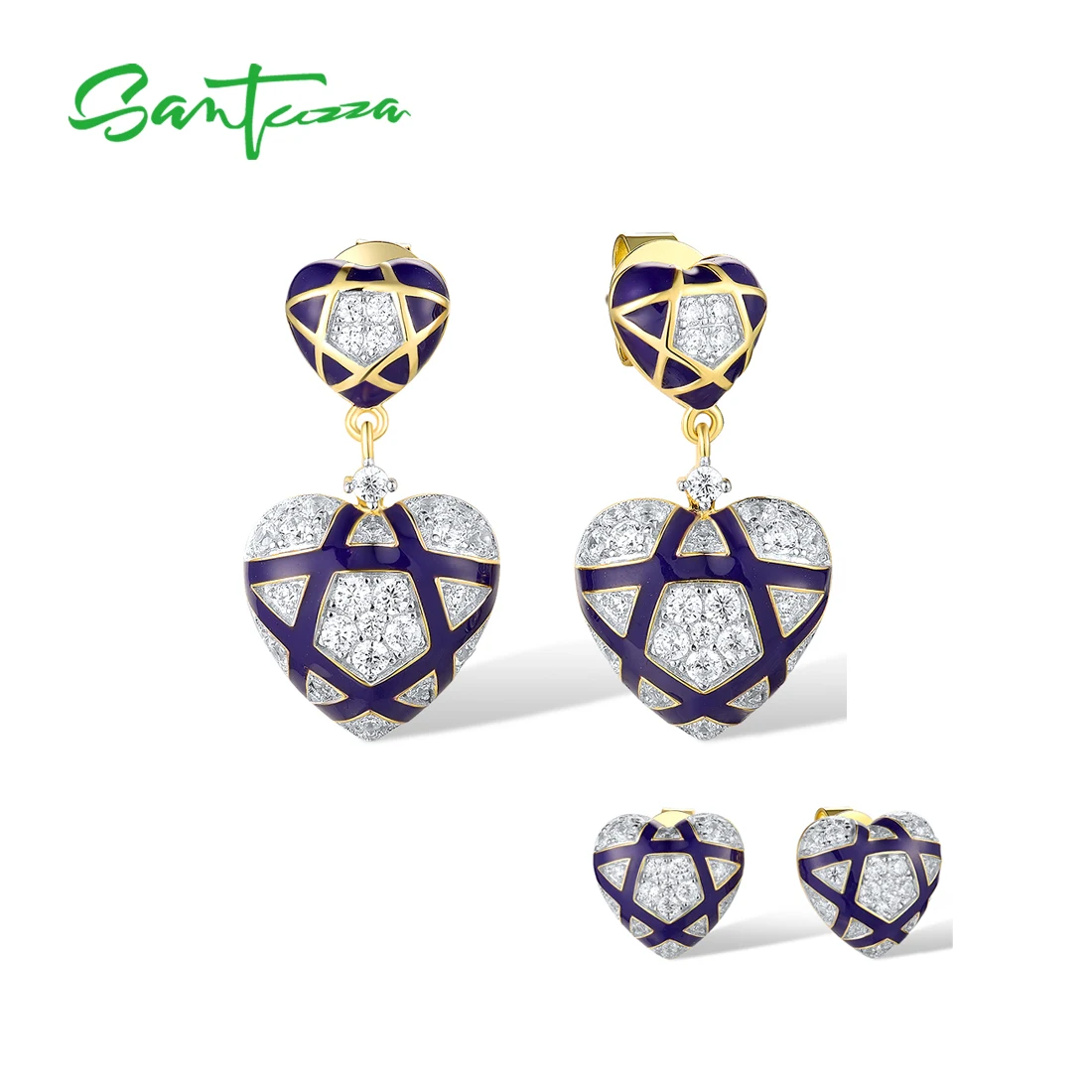 SANTUZZA Authentic 925 Sterling Silver Earrings For Women Sparkling White CZ Blue Enamel Cute Heart Exquisite Fine Jewelry Sets
SANTUZZA Authentic 925 Sterling Silver Earrings For Women Sparkling White CZ Blue Enamel Cute Heart Exquisite Fine Jewelry Sets