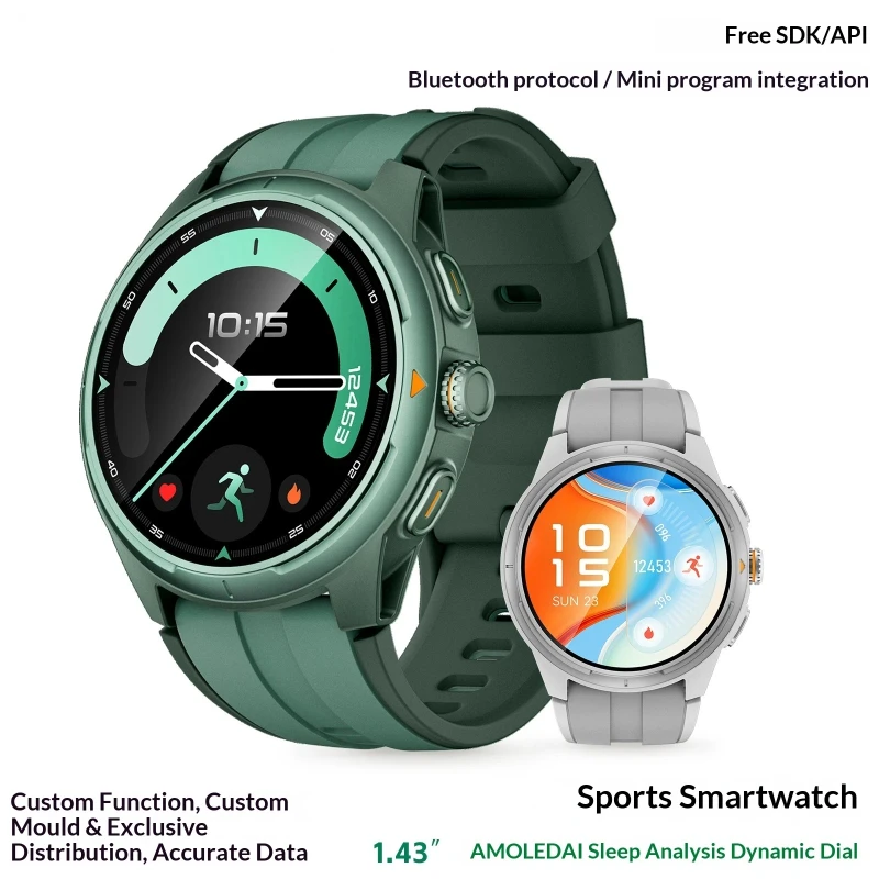 Outdoor Sports Wearable Watch 1.43'' Amoled Display 1000 Nits Heart Rate Blood Oxygen Monitor 100 Sports Modes Fitness Tracker
Outdoor Sports Wearable Watch 1.43'' Amoled Display 1000 Nits Heart Rate Blood Oxygen Monitor 100 Sports Modes Fitness Tracker