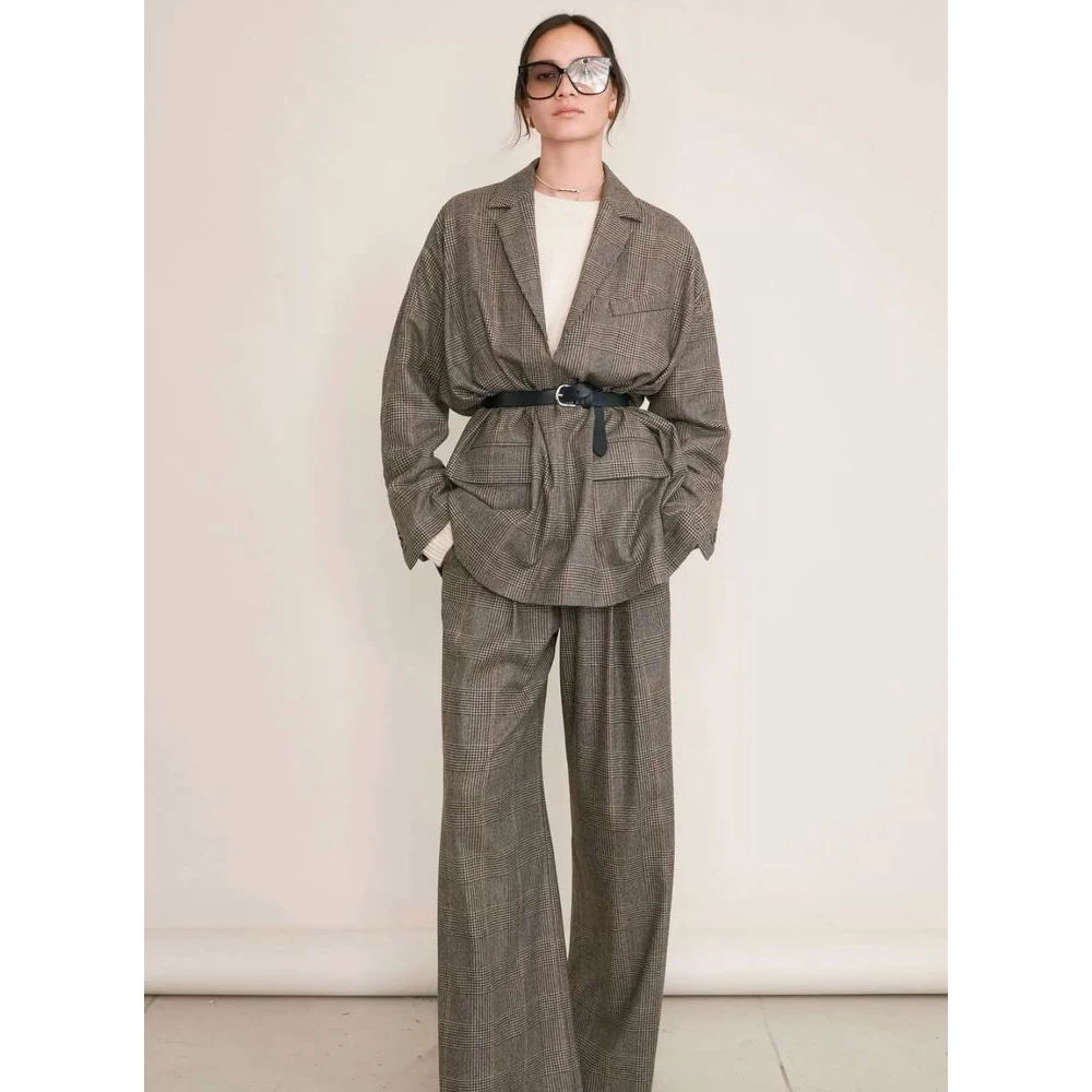 Women's Oversized Houndstooth Half-Open Placket Blazer Wide-Leg Pants Casual Formal 2-Piece Outfit Daily Office Fashion
Women's Oversized Houndstooth Half-Open Placket Blazer Wide-Leg Pants Casual Formal 2-Piece Outfit Daily Office Fashion