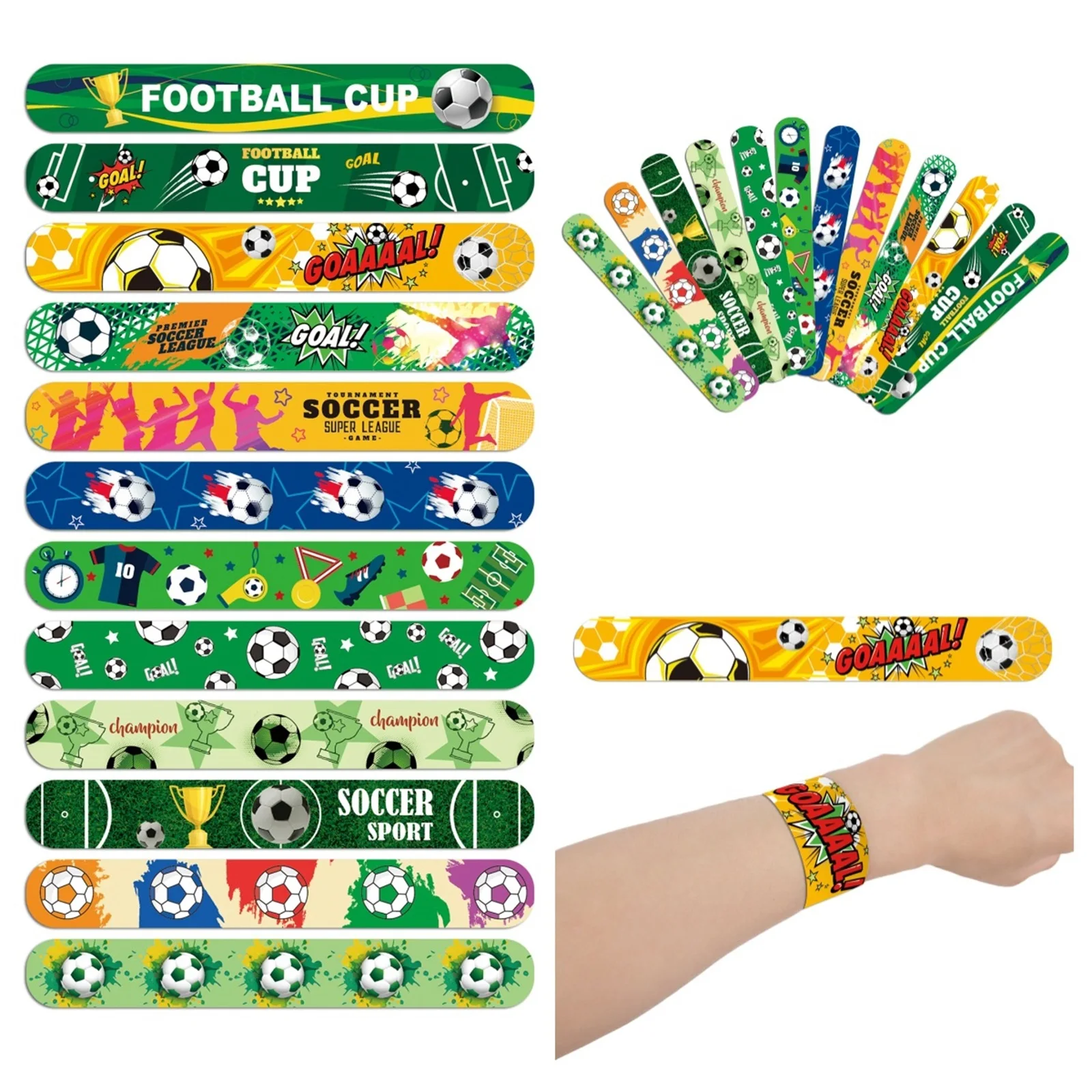12pcs Football Slap Bracelets, Soccer Theme Assorted Designs Party Favors Bracelets, Creative Football Bracelet for Kids
12pcs Football Slap Bracelets, Soccer Theme Assorted Designs Party Favors Bracelets, Creative Football Bracelet for Kids