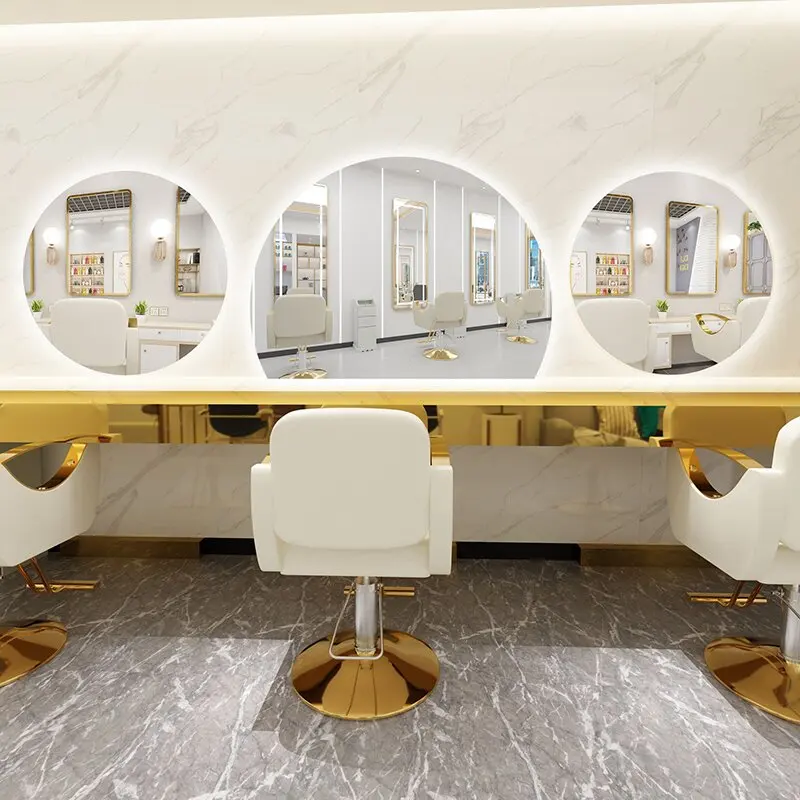 Simple barber shop mirror with lamp beauty salon mirror table wall trendy hair cut mirror semi-circular perm and dyeing
Simple barber shop mirror with lamp beauty salon mirror table wall trendy hair cut mirror semi-circular perm and dyeing