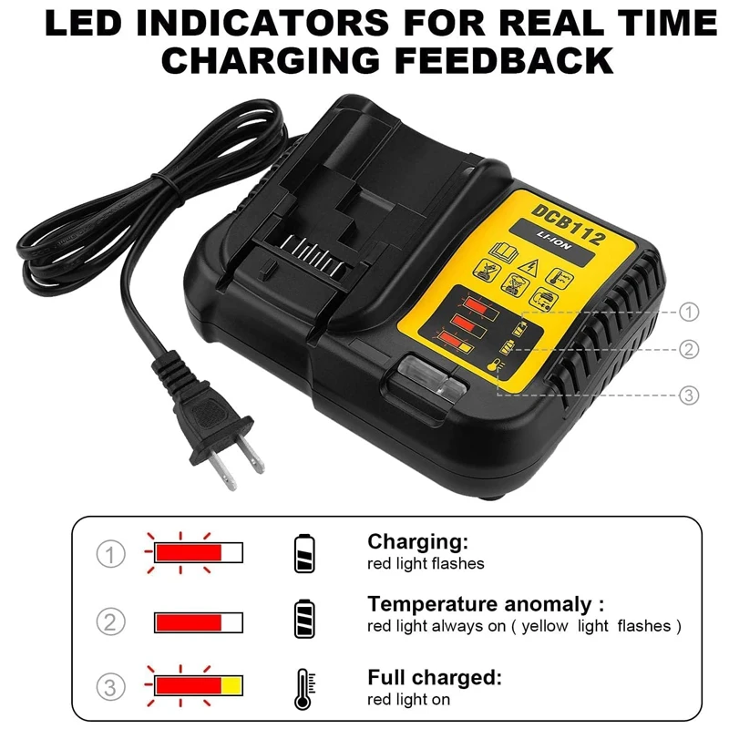 Li-Ion Battery Charger For Dewalt 12V 14.4V 18V Lithium Battery Hot Replacement For Dewalt charging tools DCB112 DCB118 DCB101
Li-Ion Battery Charger For Dewalt 12V 14.4V 18V Lithium Battery Hot Replacement For Dewalt charging tools DCB112 DCB118 DCB101