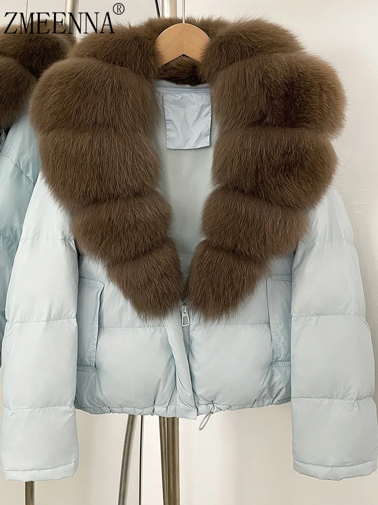 ZMEENNA женская короткая пуховая куртка с меховым воротником, роскошное зимнее пальто, теплая верхняя одежда, голубая мода ZM4312 
ZMEENNA женская короткая пуховая куртка с меховым воротником, роскошное зимнее пальто, теплая верхняя одежда, голубая мода ZM4312