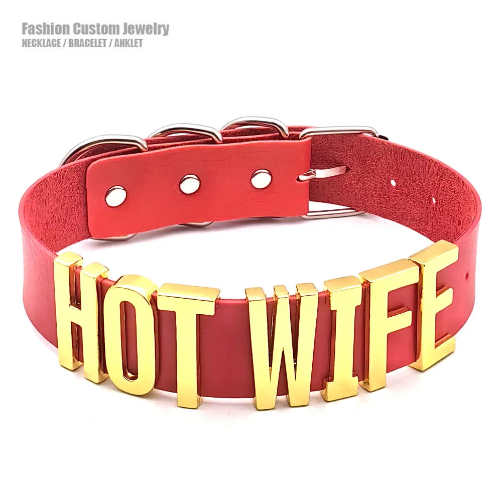 Sexy Gold Color Glossy Letters HOTWIFE Leather Collars Necklaces Women DIY Personalized Punk Cosplay Choker Jewelry 30MM Width
Sexy Gold Color Glossy Letters HOTWIFE Leather Collars Necklaces Women DIY Personalized Punk Cosplay Choker Jewelry 30MM Width