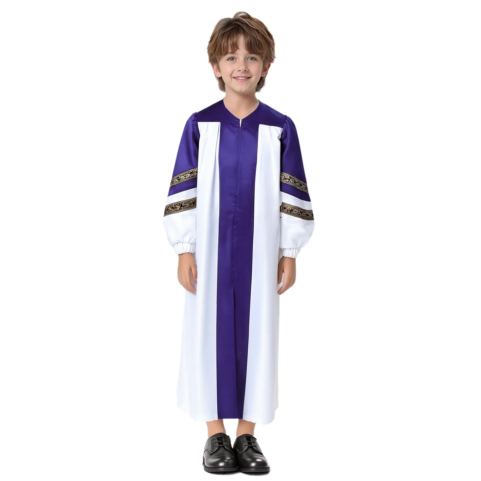 Boys Girls Choir Robe Dress Clergy Gown Halloween Cosplay Theme Party Costume Embroidered Stripes Long Sleeve Color Block Dress
Boys Girls Choir Robe Dress Clergy Gown Halloween Cosplay Theme Party Costume Embroidered Stripes Long Sleeve Color Block Dress
