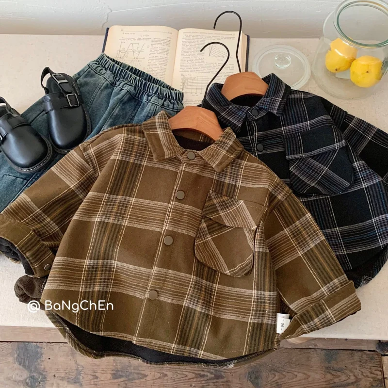 Children's shirt2024Winter New Retro Thickened Plaid Shirt Plaid Top for Boys and GirlsG0599
Children's shirt2024Winter New Retro Thickened Plaid Shirt Plaid Top for Boys and GirlsG0599
