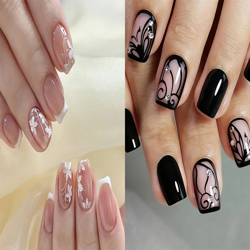 24Pcs Middle Size quare French Small White Flower Gold Glitter Powder Full Coverage Wearable Lady Fake Nails Set
24Pcs Middle Size quare French Small White Flower Gold Glitter Powder Full Coverage Wearable Lady Fake Nails Set