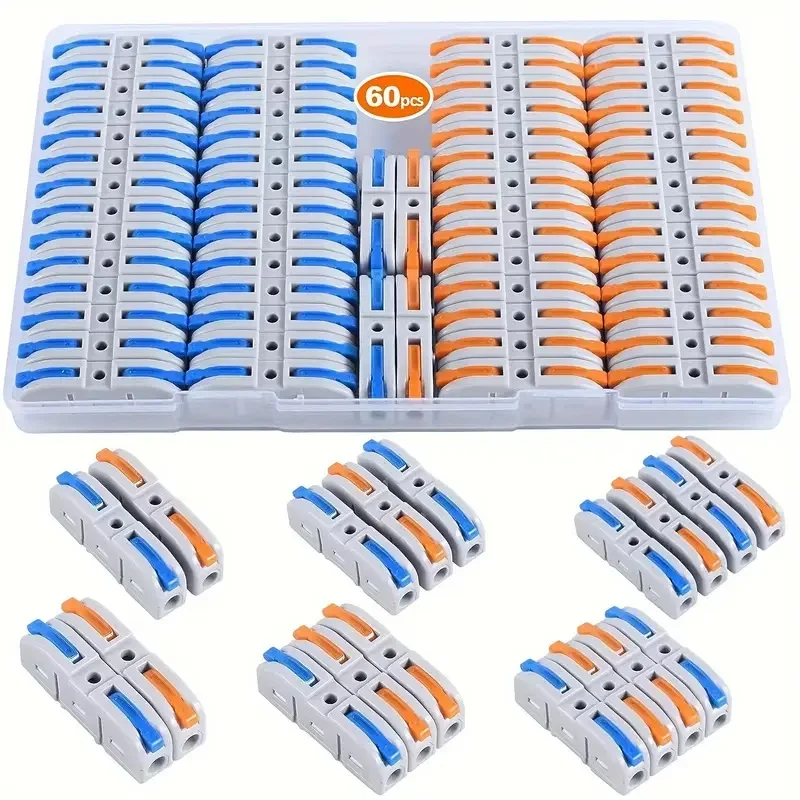 60Pcs Boxed Kit Lever Wire Connectors Quick Connect Electrical Splicing for Compact Inline Terminals Block 1 in 1 out Junction
60Pcs Boxed Kit Lever Wire Connectors Quick Connect Electrical Splicing for Compact Inline Terminals Block 1 in 1 out Junction