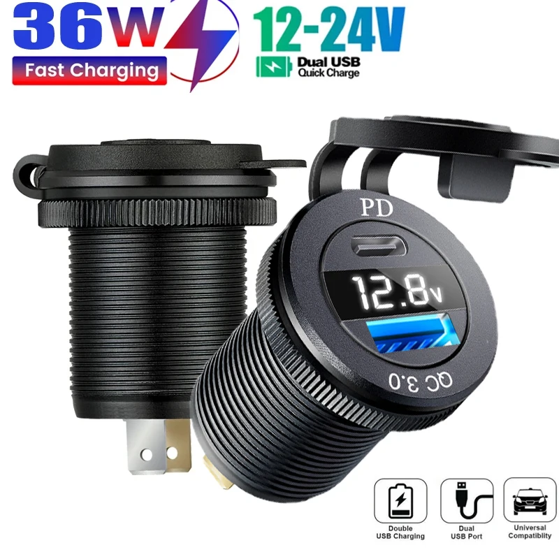 PD digital voltmeter 12v usb a 3.0 car charger outlet socket adapter charging for 12v 24V Motorcycle Boat
PD digital voltmeter 12v usb a 3.0 car charger outlet socket adapter charging for 12v 24V Motorcycle Boat
