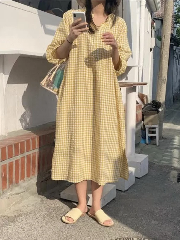 Candy Miss Korean Style RAUST Artistic Plaid Loose Large Size round Neck Mid-Length Slit Dress Women's Casual Summer Dress
Candy Miss Korean Style RAUST Artistic Plaid Loose Large Size round Neck Mid-Length Slit Dress Women's Casual Summer Dress