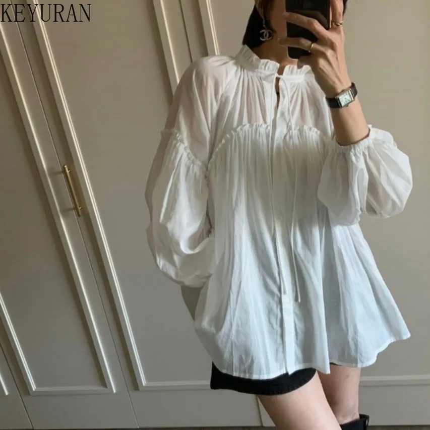 Korean Chic Smocked White Shirt Women 2026 Spring Japanese Style Lantern Long Sleeve Solid Color Round Neck Casual Blouse Tops
Korean Chic Smocked White Shirt Women 2026 Spring Japanese Style Lantern Long Sleeve Solid Color Round Neck Casual Blouse Tops