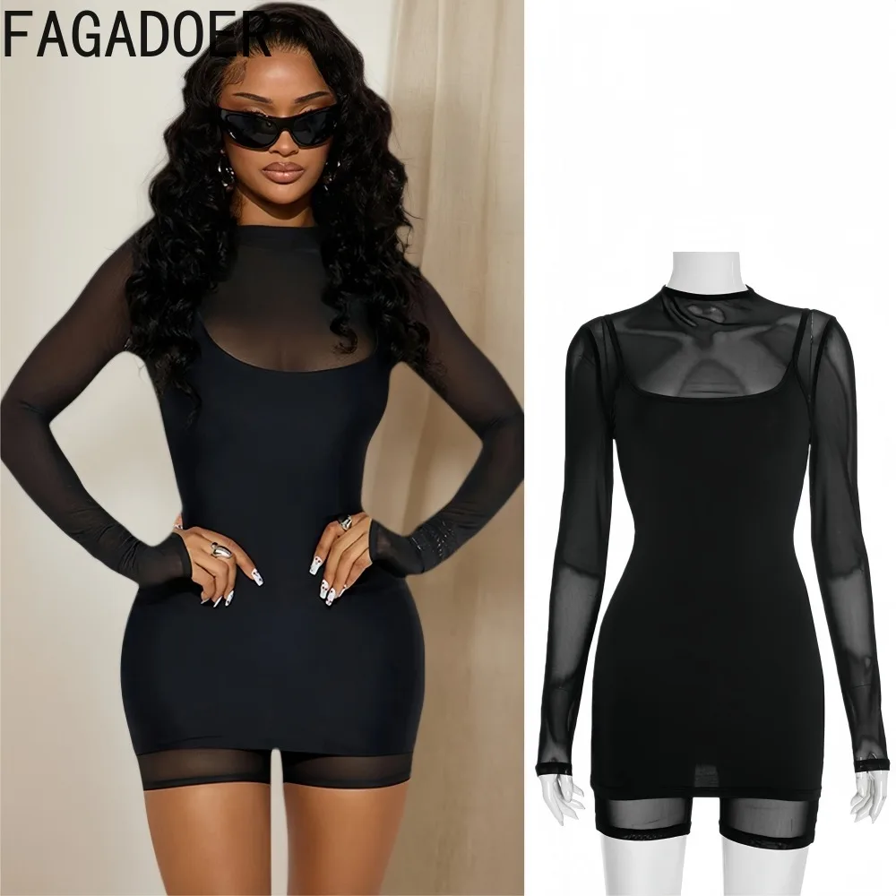 FAGADOER Sexy Mesh Patchwork Bodycon Dresses for Women Solid Color See Through Long Sleeve Dress Female Party Clubwear Vestidos
FAGADOER Sexy Mesh Patchwork Bodycon Dresses for Women Solid Color See Through Long Sleeve Dress Female Party Clubwear Vestidos