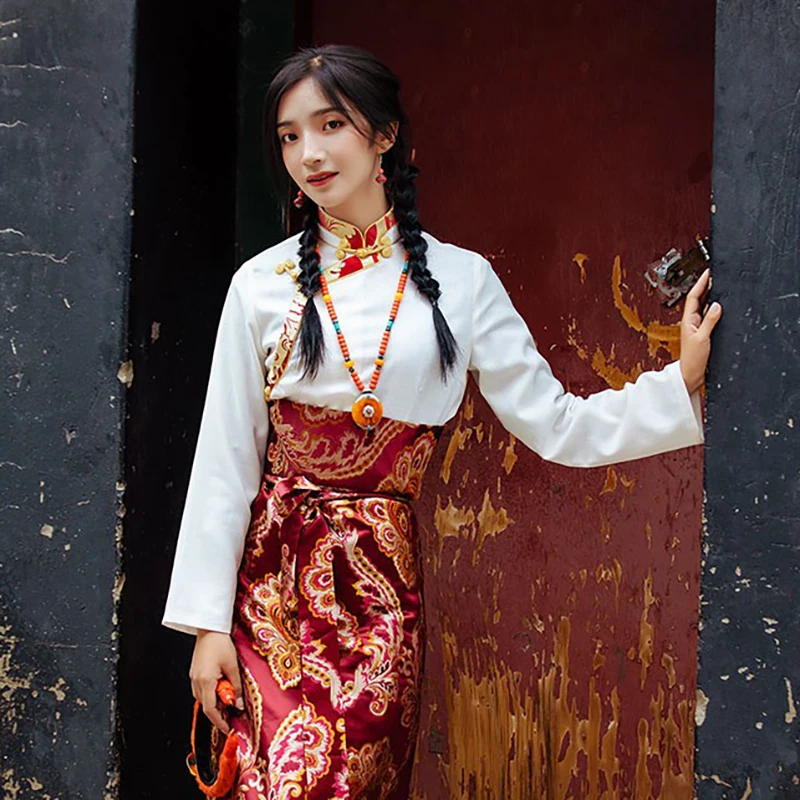 Chinese Ethnic Clothing Tibetan Women's White Long-Sleeved Shirt Modified Hanfu Retro Red
Chinese Ethnic Clothing Tibetan Women's White Long-Sleeved Shirt Modified Hanfu Retro Red