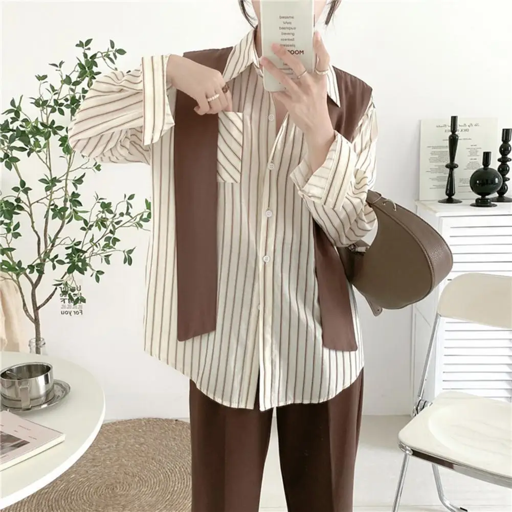 Women Shirt French Style Women's Long Sleeve Striped Shirt with Lapel Collar Fake Two-piece Design Regular Fit Elegant Vertical
Women Shirt French Style Women's Long Sleeve Striped Shirt with Lapel Collar Fake Two-piece Design Regular Fit Elegant Vertical