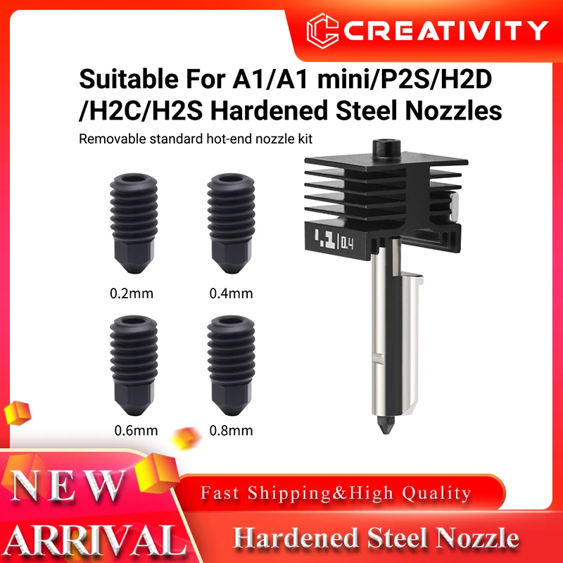 Hardened Steel Nozzles for A1/A1mini/P2S/H2D/H2C/H2S 3d Printer Hotend Kits with 0.2/0.4/0.6/0.8mm Nozzle for A1 Mini P2S Hotend
Hardened Steel Nozzles for A1/A1mini/P2S/H2D/H2C/H2S 3d Printer Hotend Kits with 0.2/0.4/0.6/0.8mm Nozzle for A1 Mini P2S Hotend