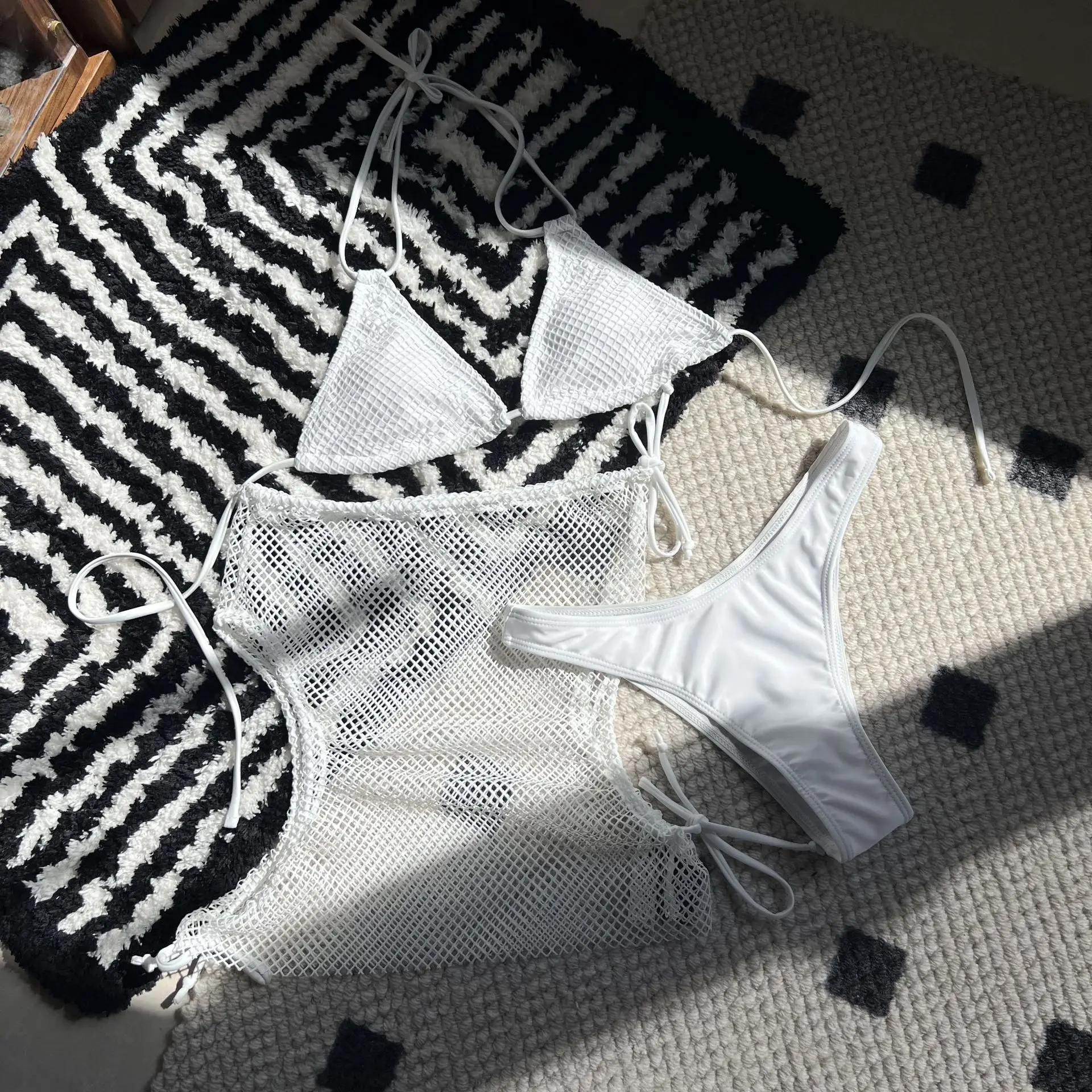 White String Halter Micro 3 Piece Bikini Set Fishing Net Cover Up Swimwear Sexy Swimsuit Women 2025 Bathing Suit Bikinis
White String Halter Micro 3 Piece Bikini Set Fishing Net Cover Up Swimwear Sexy Swimsuit Women 2025 Bathing Suit Bikinis