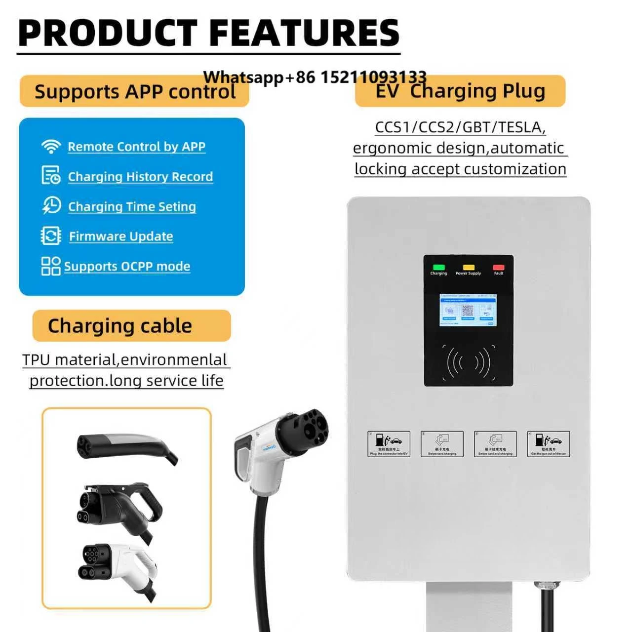 Wall-mounted Electric Vehicle Charging Station New Condition 20KW DC Fast Charger Wallbox with OCPP 200V-1000V Cable
Wall-mounted Electric Vehicle Charging Station New Condition 20KW DC Fast Charger Wallbox with OCPP 200V-1000V Cable