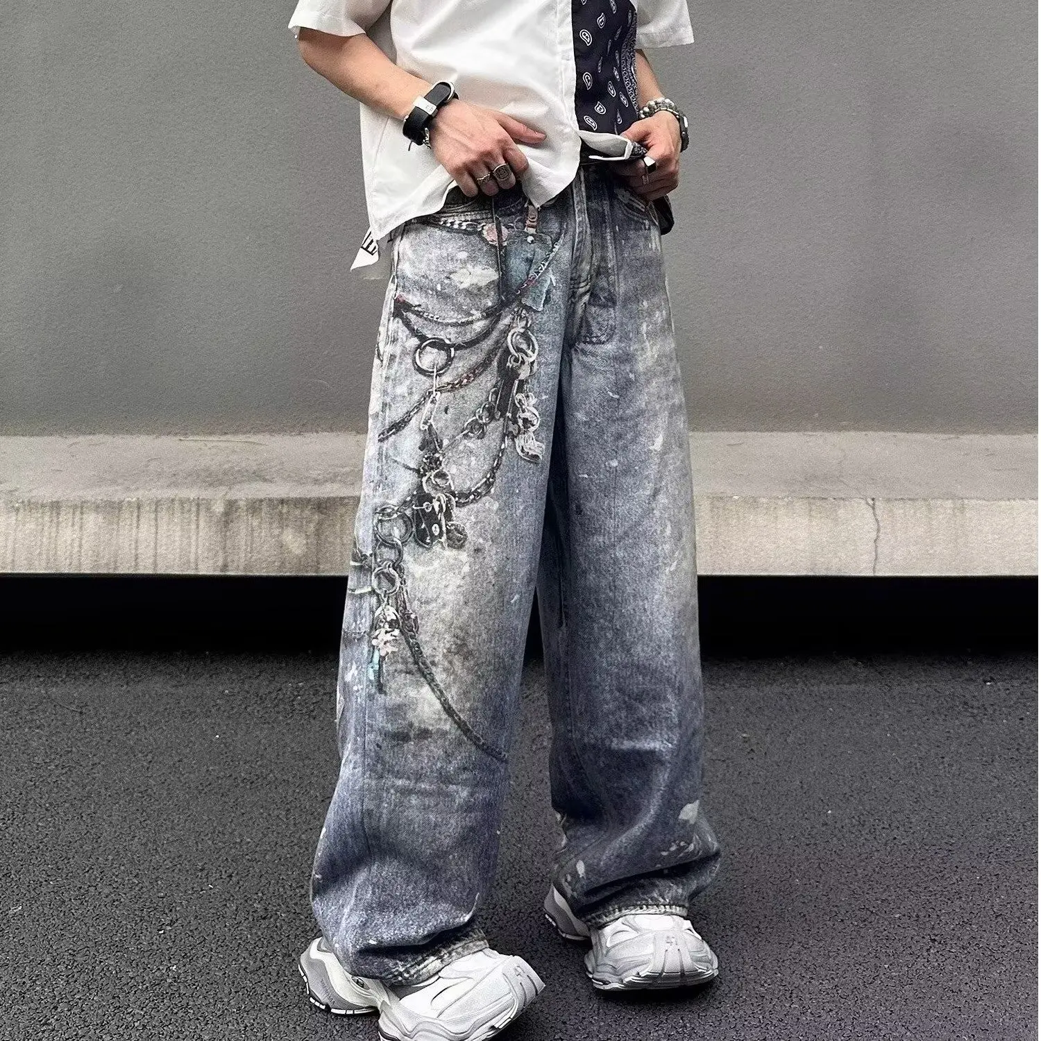 Trendy Men's Distressed Denim Jeans Chain Print Street Style Autumn Fashion Youthful Casual Long Thin Leggings
Trendy Men's Distressed Denim Jeans Chain Print Street Style Autumn Fashion Youthful Casual Long Thin Leggings