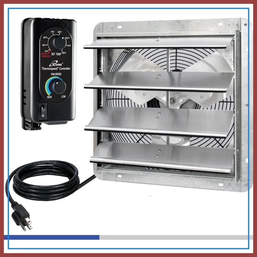 16" Wall Mounted Shutter Exhaust Fan, Automatic Shutter, Thermostat & Variable Speed, 1200 CFM, 1800 SQF Coverage
16" Wall Mounted Shutter Exhaust Fan, Automatic Shutter, Thermostat & Variable Speed, 1200 CFM, 1800 SQF Coverage