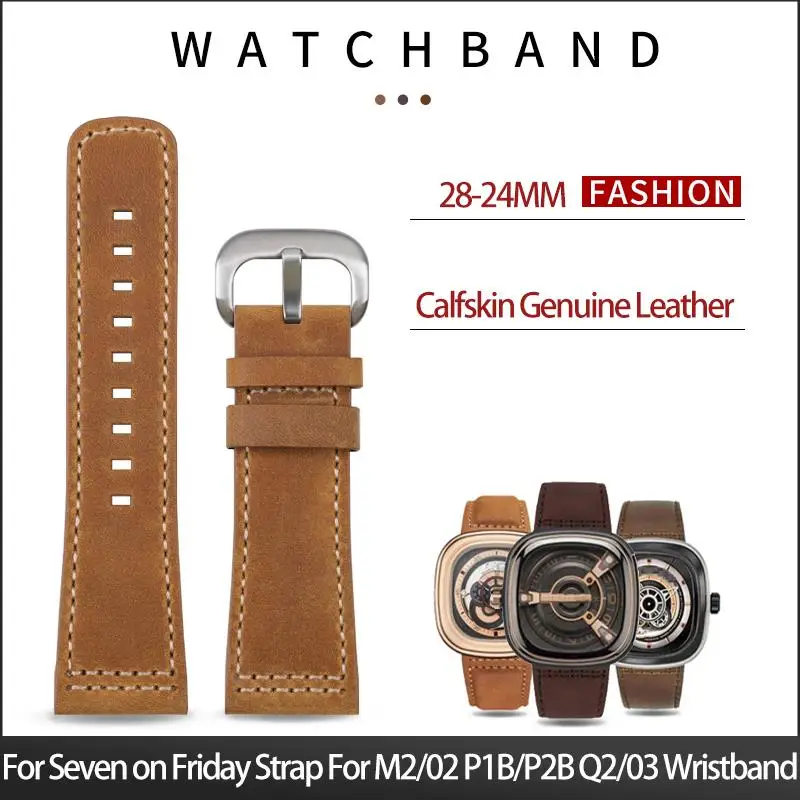 PCAVO Soft Brown Calfskin Genuine Leather Watchband Pin Buckle For Seven on Friday Strap For M2/02 P1B/P2B Q2/03 Wristband 28mm
PCAVO Soft Brown Calfskin Genuine Leather Watchband Pin Buckle For Seven on Friday Strap For M2/02 P1B/P2B Q2/03 Wristband 28mm