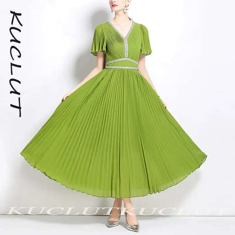 KUCLUT Fashion Women's Heavy Industry Pleated Slim Fit Dress Elegant Solid Color V-neck Mid-calf Dresses Female Trendy K158
KUCLUT Fashion Women's Heavy Industry Pleated Slim Fit Dress Elegant Solid Color V-neck Mid-calf Dresses Female Trendy K158
