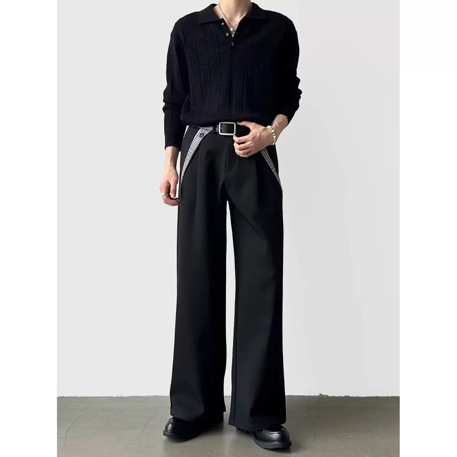 Houndstooth Patchwork A-Line Wide-Leg Trousers Men, New Spring/Summer Loose Straight Fit With Draped Effect, Suitable For
Houndstooth Patchwork A-Line Wide-Leg Trousers Men, New Spring/Summer Loose Straight Fit With Draped Effect, Suitable For