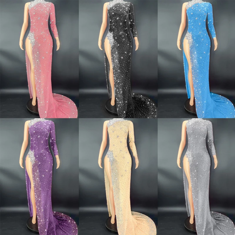 11 Colors Full Diamond Trailing Long Dress One Shoulder Slit Evening Dress Birthday Celebrate Outfit Jazz Dance Costumes XS4829
11 Colors Full Diamond Trailing Long Dress One Shoulder Slit Evening Dress Birthday Celebrate Outfit Jazz Dance Costumes XS4829