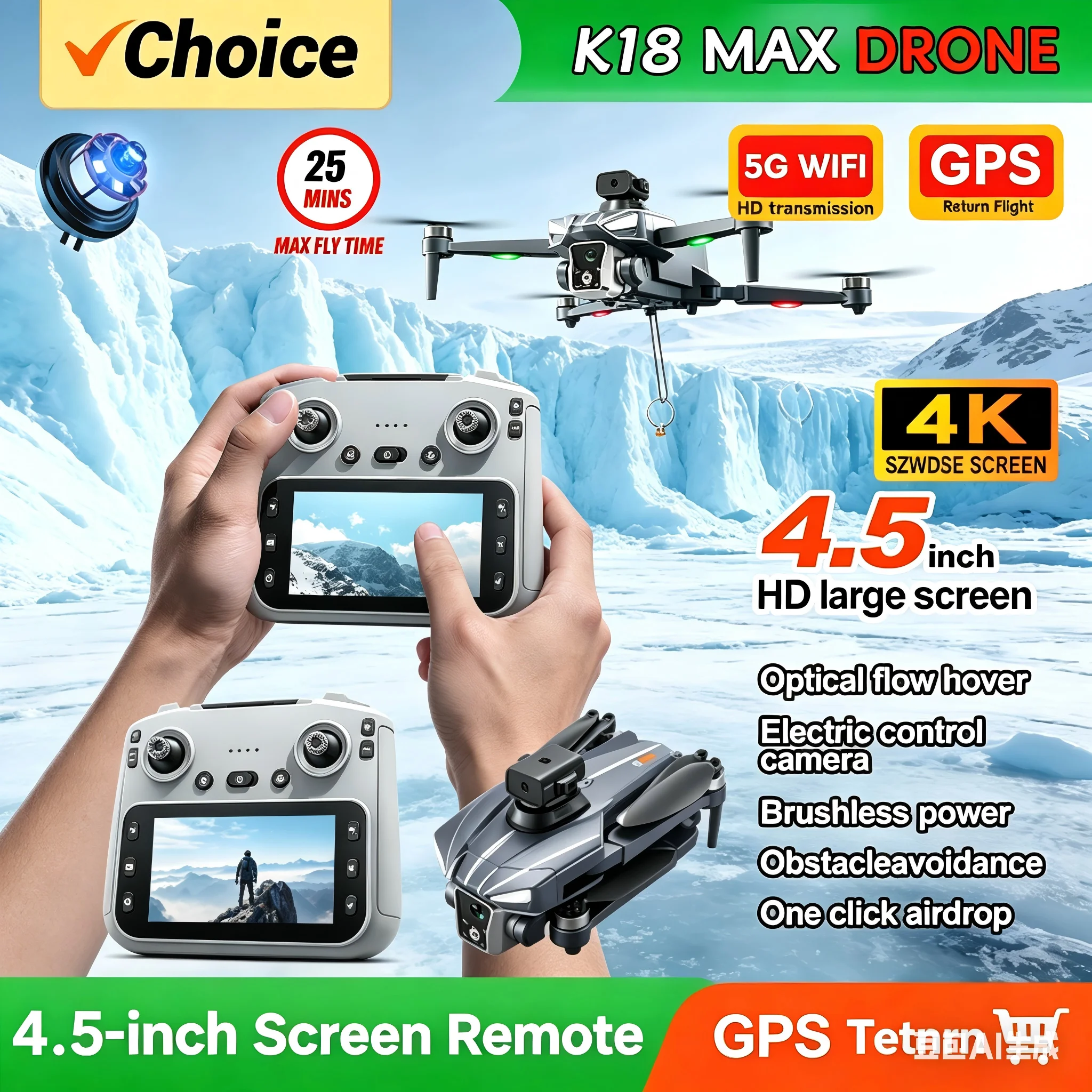 New K18 Max Airdrop Drone GPS Positioning Return Professional FPV Obstacle Avoidance 8K Aerial Camera RC Quadcopter Boy toy gift
New K18 Max Airdrop Drone GPS Positioning Return Professional FPV Obstacle Avoidance 8K Aerial Camera RC Quadcopter Boy toy gift