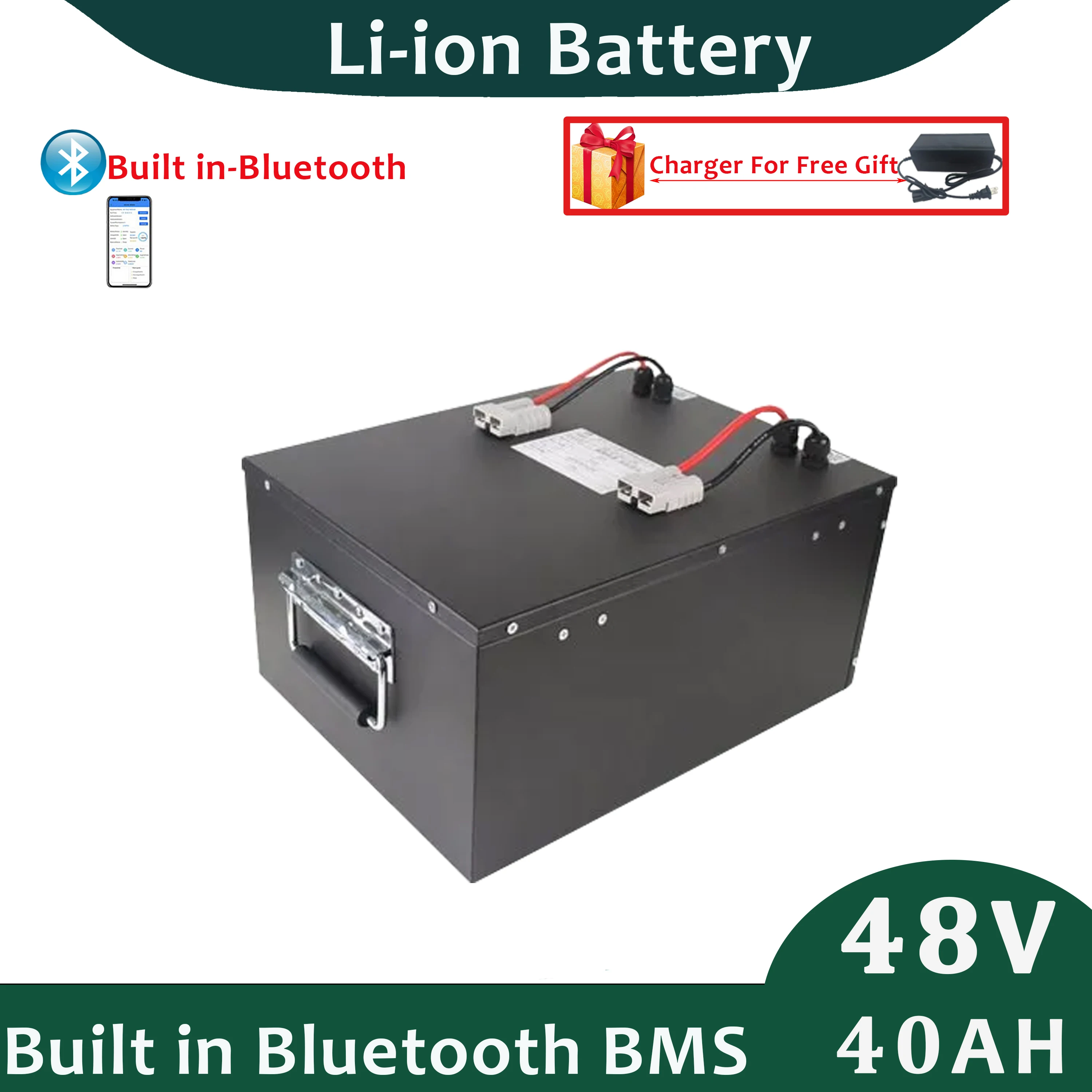 21700 Lithium Battery 48v 40Ah Li-ion Battery Pack Built in Smart BMS With Bluetooth For Electric Motorcycle +5A Charger
21700 Lithium Battery 48v 40Ah Li-ion Battery Pack Built in Smart BMS With Bluetooth For Electric Motorcycle +5A Charger