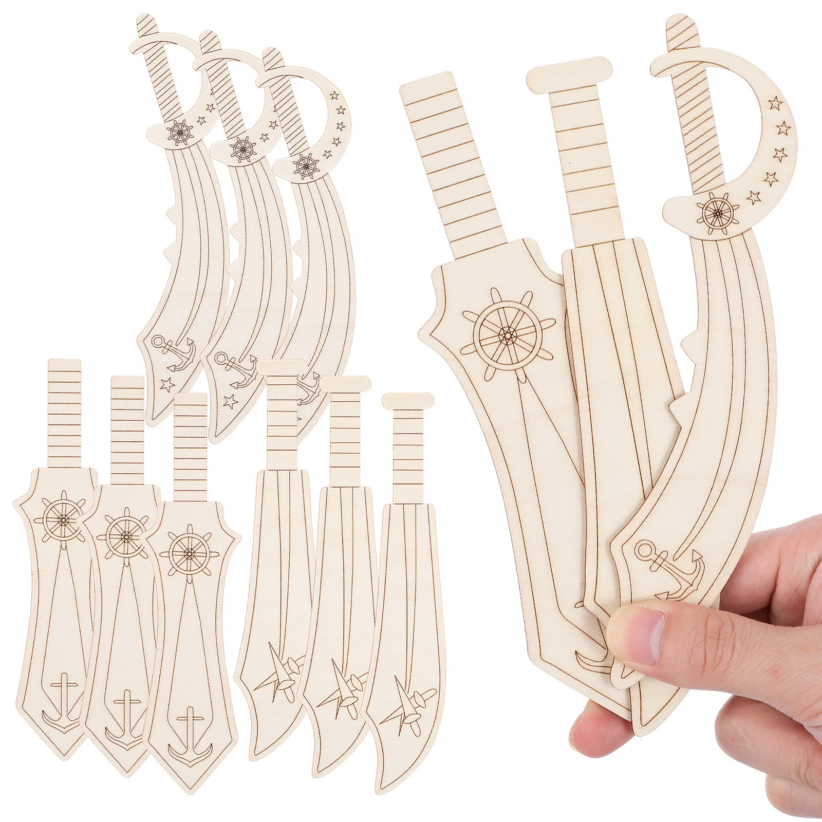12Pcs Unfinished Wooden Pirate Swords DIY Craft Cutouts for Kids Party Halloween Cosplay Supplies Decorations Wooden Swords
12Pcs Unfinished Wooden Pirate Swords DIY Craft Cutouts for Kids Party Halloween Cosplay Supplies Decorations Wooden Swords