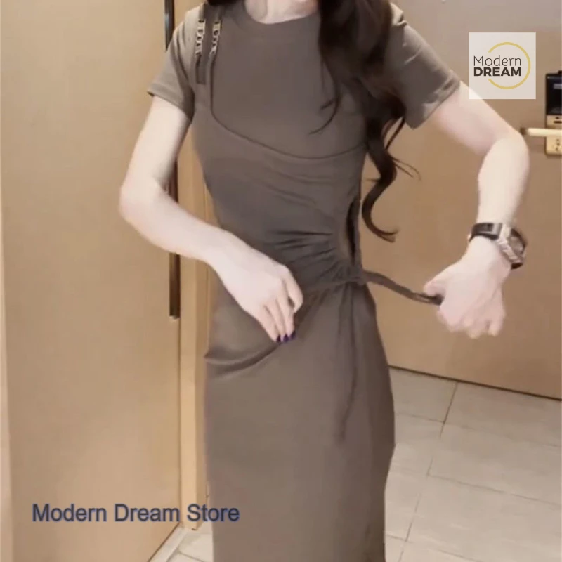 French style solid color temperament niche design sense dress female summer new irregular fake two-piece drawstring long skirt
French style solid color temperament niche design sense dress female summer new irregular fake two-piece drawstring long skirt