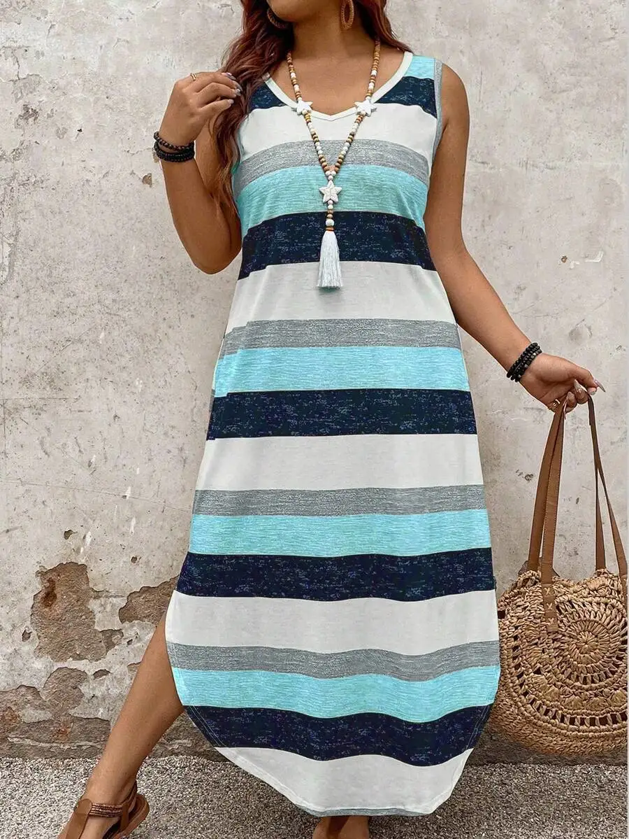 Casual Striped Sleeveless Dress For Women Vintage Bohemian Style Spring Summer
Casual Striped Sleeveless Dress For Women Vintage Bohemian Style Spring Summer