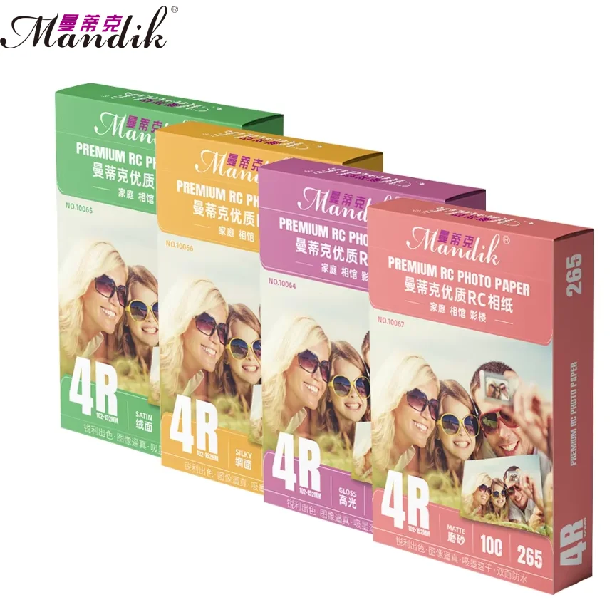 265gsm Mandik 4R RC Inkjet Photo Paper 4x6 Inch Glossy/Matte/Satin/Silky Waterproof Printing Paper for Canon Epson HP Printers
265gsm Mandik 4R RC Inkjet Photo Paper 4x6 Inch Glossy/Matte/Satin/Silky Waterproof Printing Paper for Canon Epson HP Printers