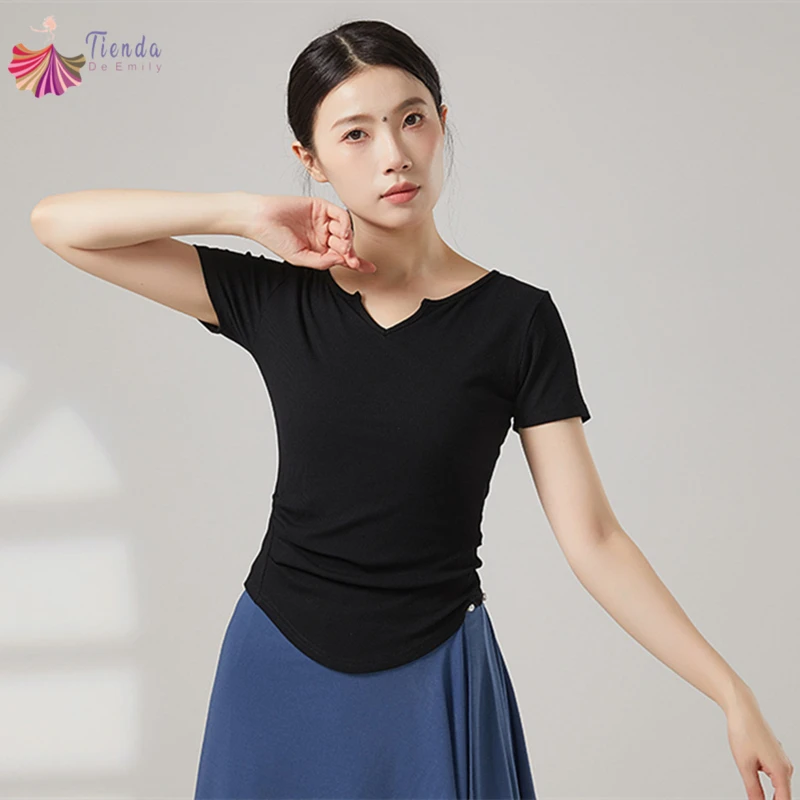 Modern Dance Women's Top Short Sleeve V-Neck T-Shirt Solid Color Classical Training Clothes Casual Tee Yoga Summer Slim Blouses
Modern Dance Women's Top Short Sleeve V-Neck T-Shirt Solid Color Classical Training Clothes Casual Tee Yoga Summer Slim Blouses