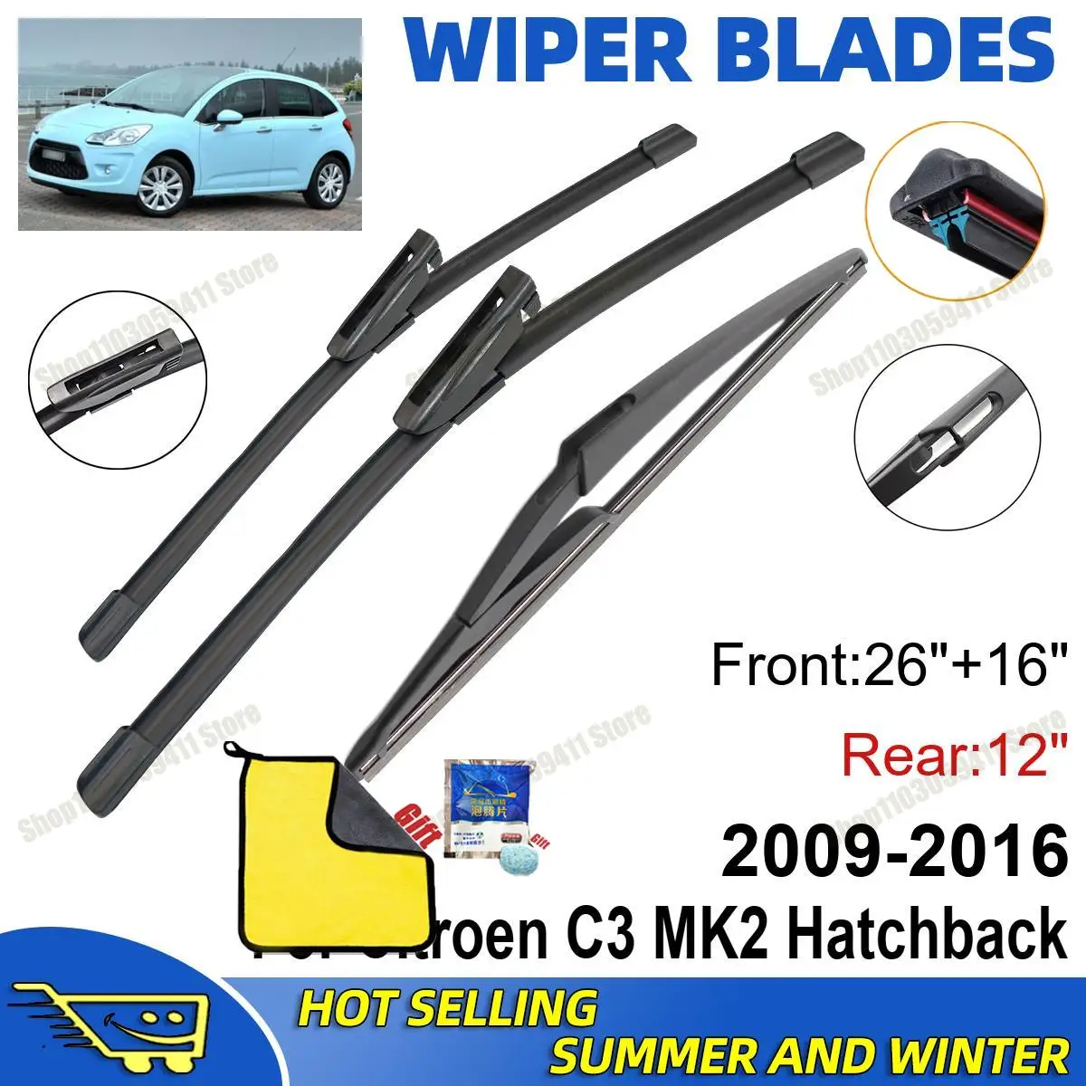 3PCS For Citroen C3 MK2 2009-2016 26" + 16"+ 12" Front Rear Wiper Blades Set Windshield Windscreen Car Accessories
3PCS For Citroen C3 MK2 2009-2016 26" + 16"+ 12" Front Rear Wiper Blades Set Windshield Windscreen Car Accessories