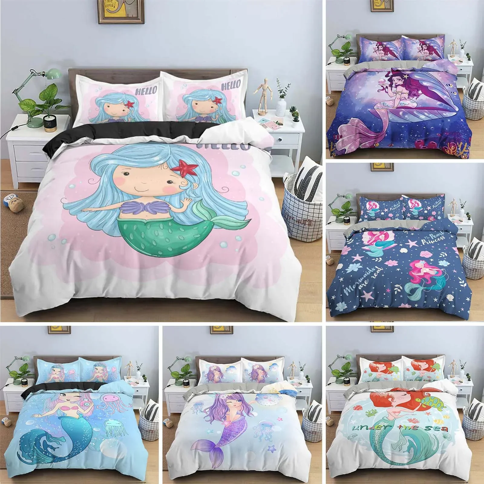 Modern Cartoon Mermaid Toddler Bedding Set For Kids Girls King Size Microfiber Print Duvet Cover With Pillowcases Bedroom Decor
Modern Cartoon Mermaid Toddler Bedding Set For Kids Girls King Size Microfiber Print Duvet Cover With Pillowcases Bedroom Decor