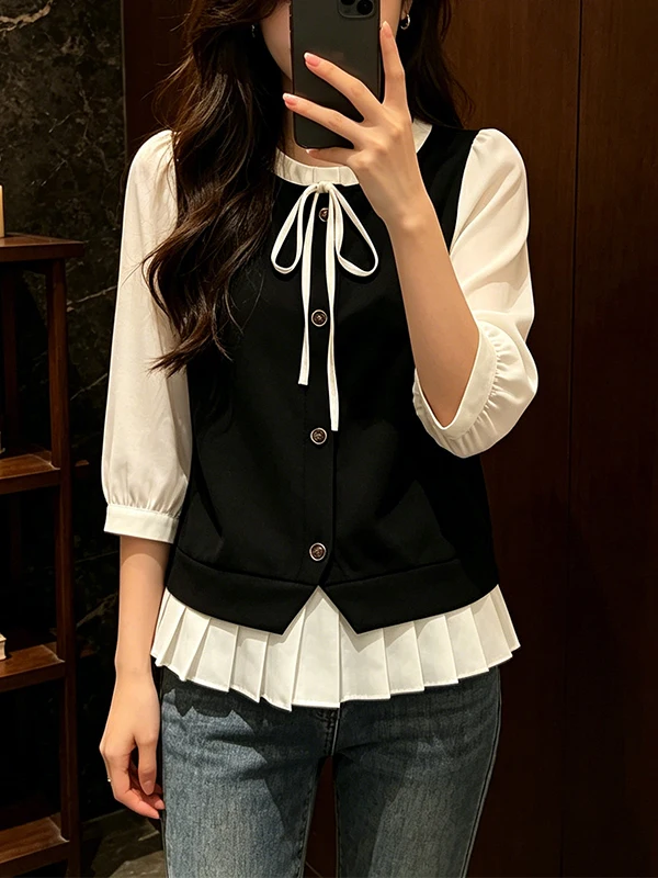 plus Size Black Seven-Quarter Sleeve Shirt Women's 2026 New Spring Summer Slimming High-End Feeling Small Top Korean Style
plus Size Black Seven-Quarter Sleeve Shirt Women's 2026 New Spring Summer Slimming High-End Feeling Small Top Korean Style